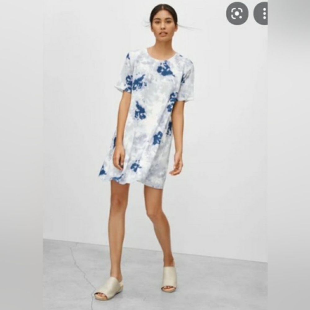 Wilfred Women's Blue Dye Mini Short Sleeve Dress with Side Pockets Size XS